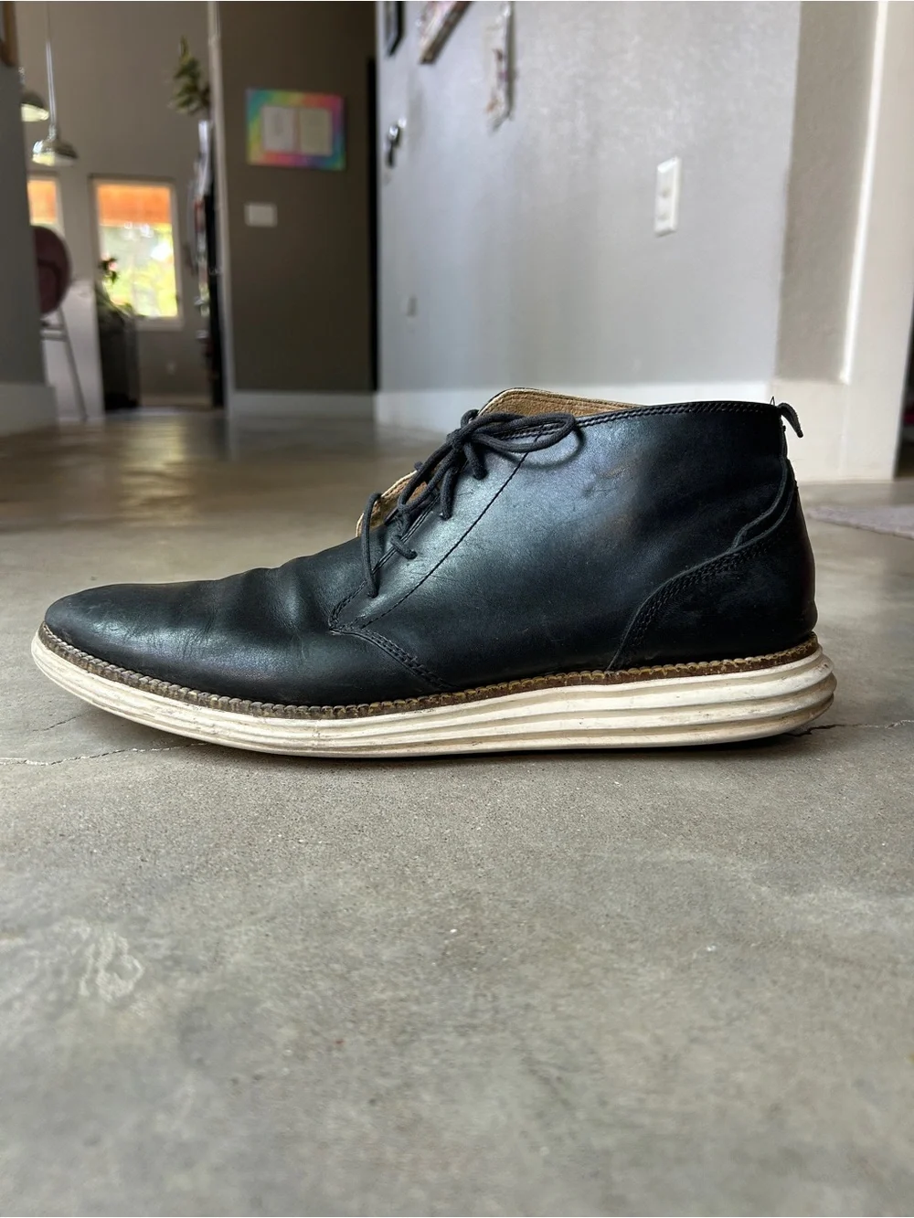 Cole Haan Black Leather Chukka Boots with Tan Sole